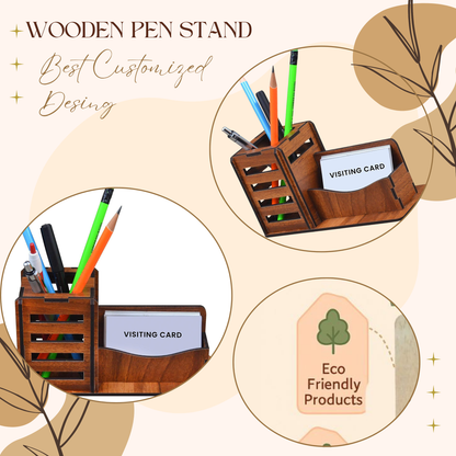 WoodHeart Classic Wooden Desk Organizer with Pen Stand & Card Holder