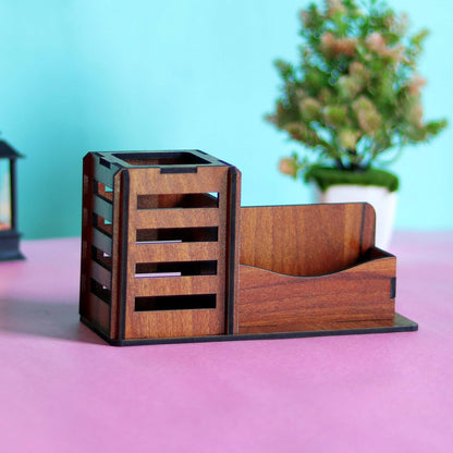 WoodHeart Classic Wooden Desk Organizer with Pen Stand & Card Holder