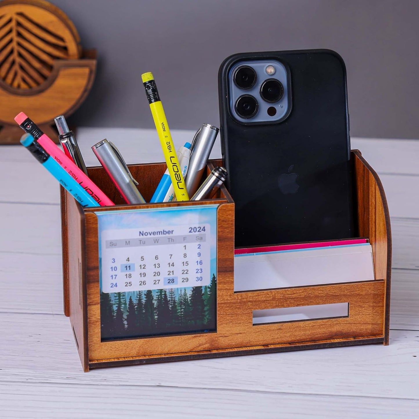 WoodHeart Wooden Desk Organizer with Calendar Holder