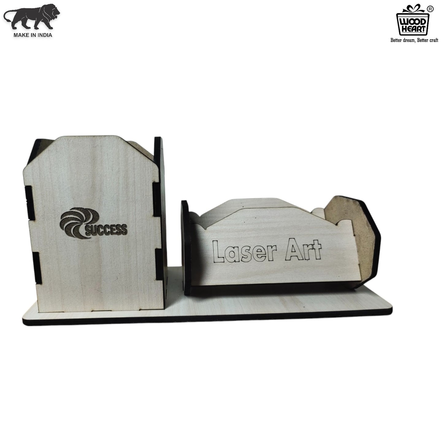 WoodHeart Dual-Slot Laser Engraved Wooden Desk Organizer