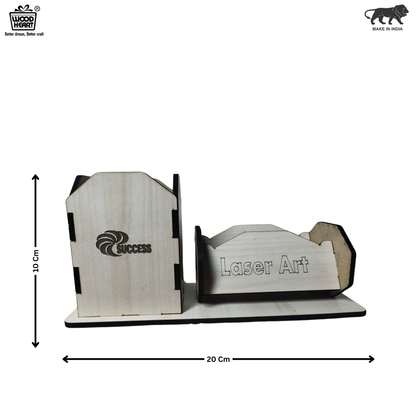 WoodHeart Dual-Slot Laser Engraved Wooden Desk Organizer