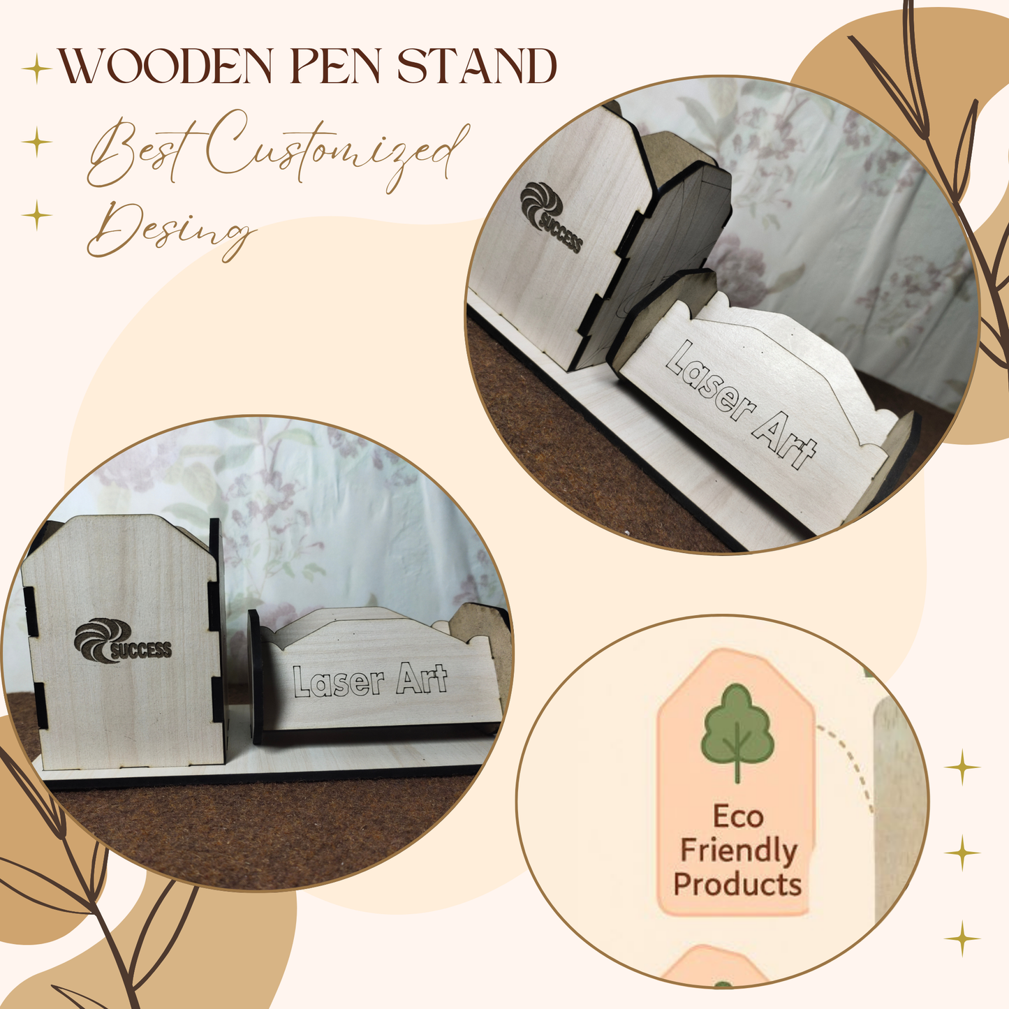 WoodHeart Dual-Slot Laser Engraved Wooden Desk Organizer