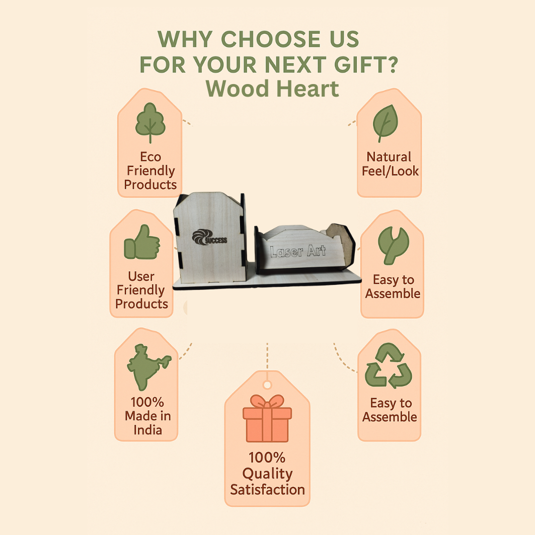 WoodHeart Dual-Slot Laser Engraved Wooden Desk Organizer