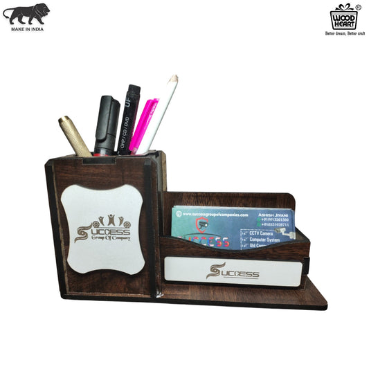 WoodHeart Premium Wooden Pen & Visiting Card Holder – Success Edition