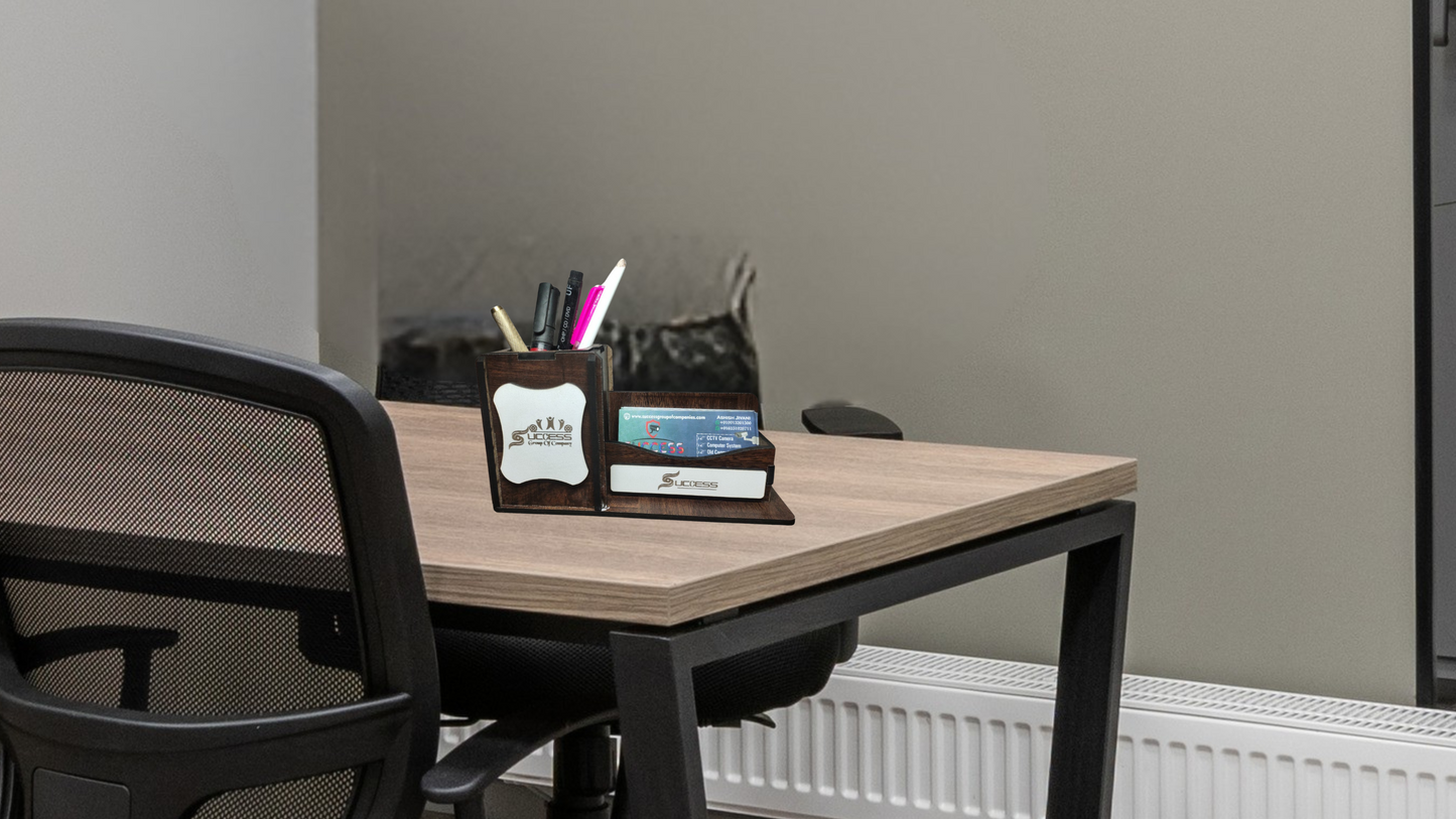 WoodHeart Premium Wooden Pen & Visiting Card Holder – Success Edition