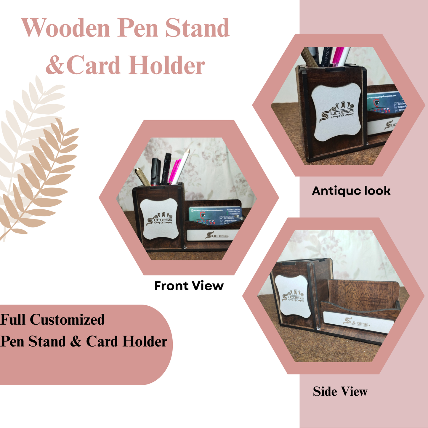 WoodHeart Premium Wooden Pen & Visiting Card Holder – Success Edition