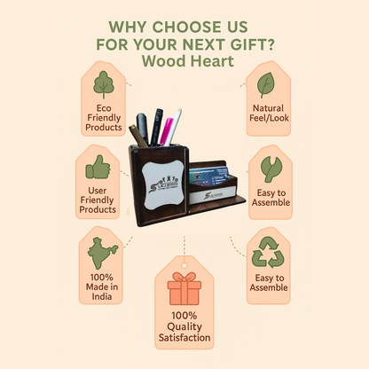 WoodHeart Premium Wooden Pen & Visiting Card Holder – Success Edition