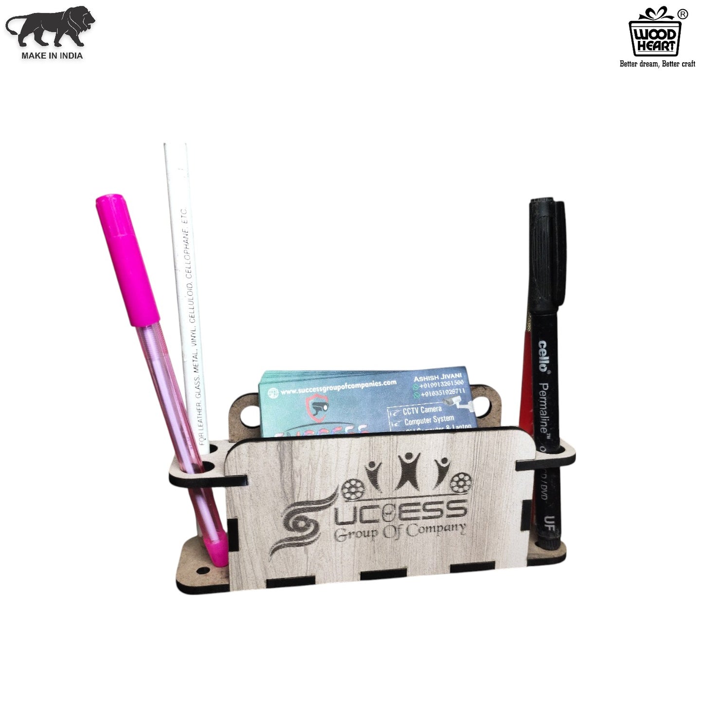 WoodHeart Compact Wooden Pen & Business Card Holder – Signature Edition