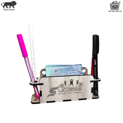 WoodHeart Compact Wooden Pen & Business Card Holder – Signature Edition