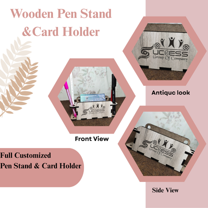 WoodHeart Compact Wooden Pen & Business Card Holder – Signature Edition