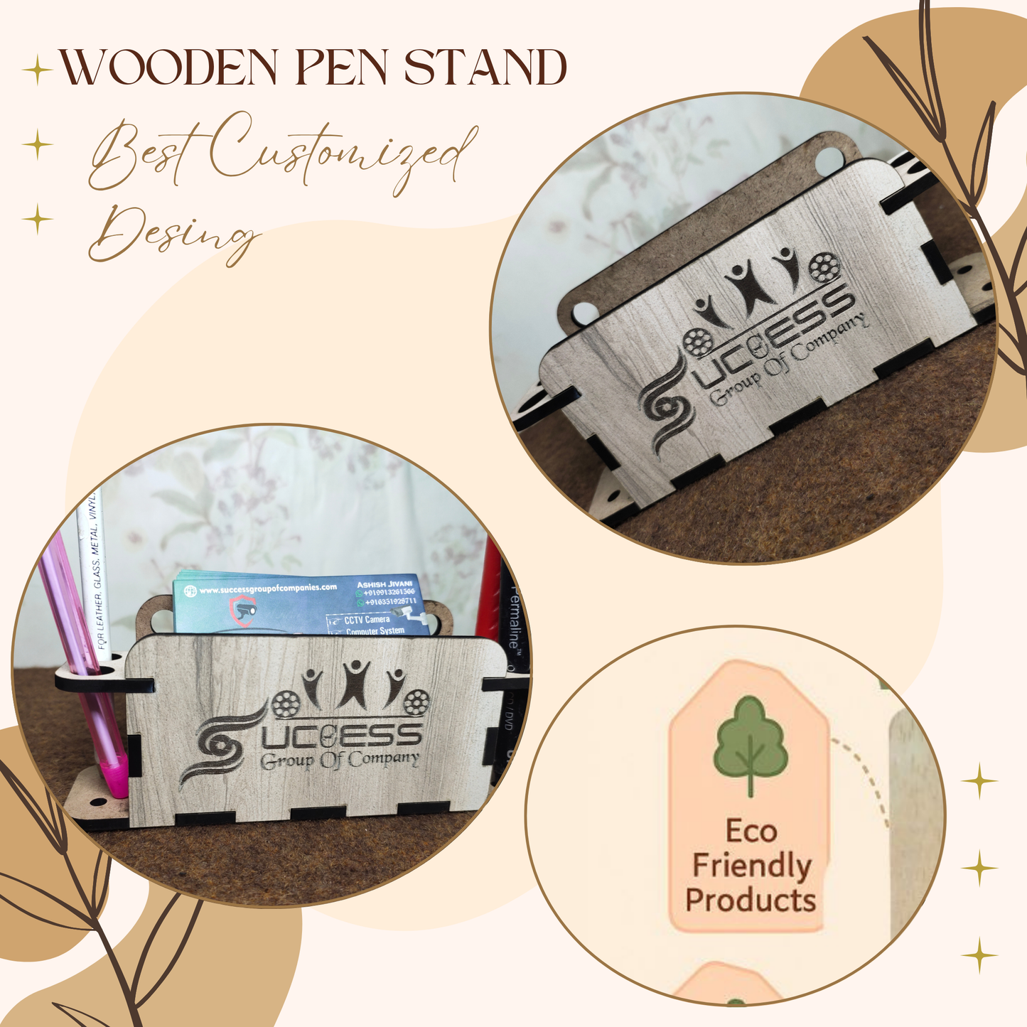 WoodHeart Compact Wooden Pen & Business Card Holder – Signature Edition