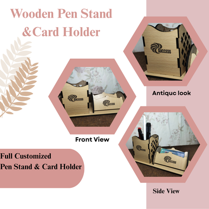 WoodHeart Premium Wooden Desk Organizer – Pen & Card Combo Stand