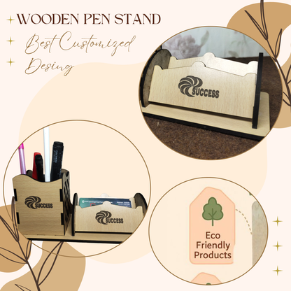 WoodHeart Premium Wooden Desk Organizer – Pen & Card Combo Stand