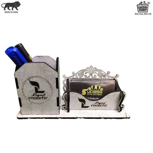 WoodHeart Royal Grey Wooden Desk Organizer – Pen & Card Holder Combo