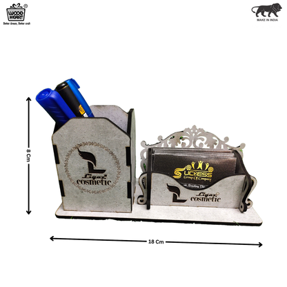 WoodHeart Royal Grey Wooden Desk Organizer – Pen & Card Holder Combo