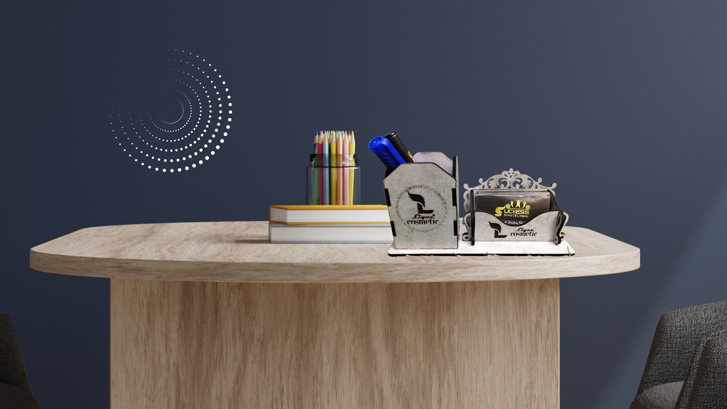 WoodHeart Royal Grey Wooden Desk Organizer – Pen & Card Holder Combo