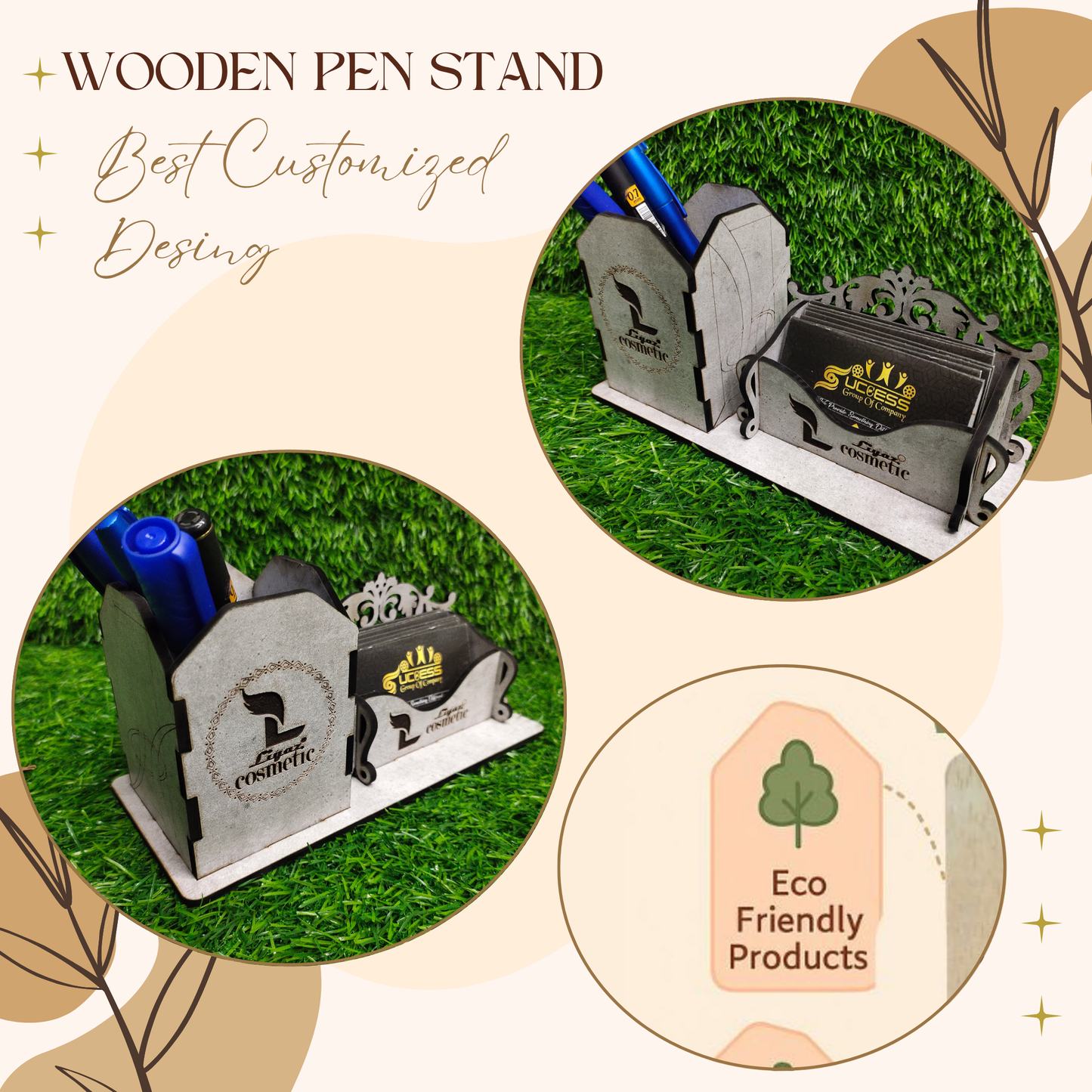 WoodHeart Royal Grey Wooden Desk Organizer – Pen & Card Holder Combo