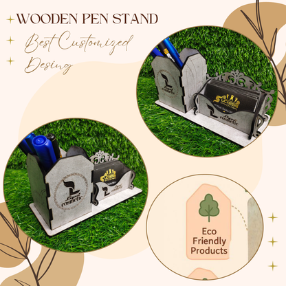 WoodHeart Royal Grey Wooden Desk Organizer – Pen & Card Holder Combo