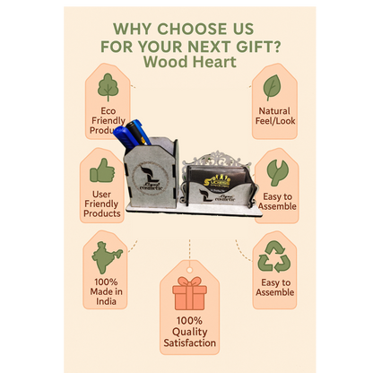 WoodHeart Royal Grey Wooden Desk Organizer – Pen & Card Holder Combo