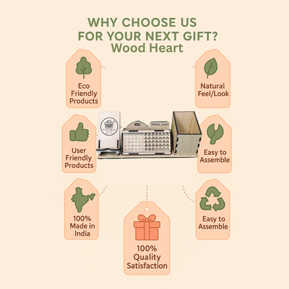 WoodHeart 3-in-1 Wooden Desk Organizer with Calendar, Pen Stand & Mobile Holder