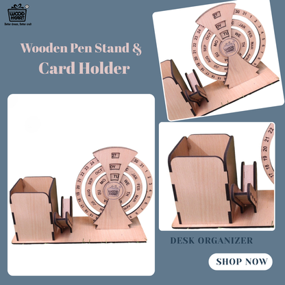 WoodHeart Rotating Wooden Desk Organizer with Circular Perpetual Calendar