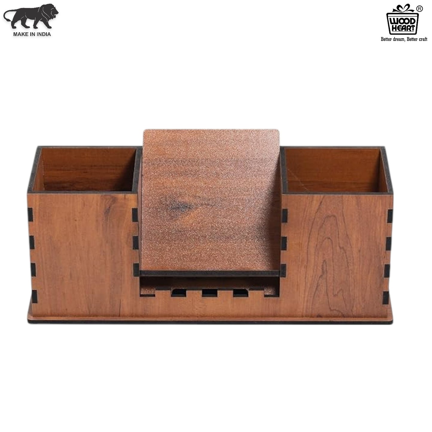 WoodHeart Dual Pen Holder with Mobile Stand – Classic Walnut Finish