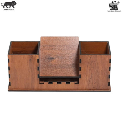 WoodHeart Dual Pen Holder with Mobile Stand – Classic Walnut Finish