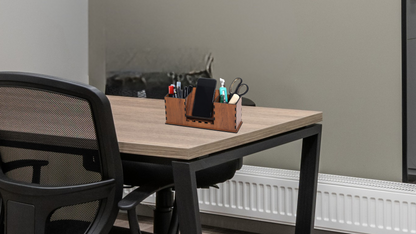 WoodHeart Dual Pen Holder with Mobile Stand – Classic Walnut Finish