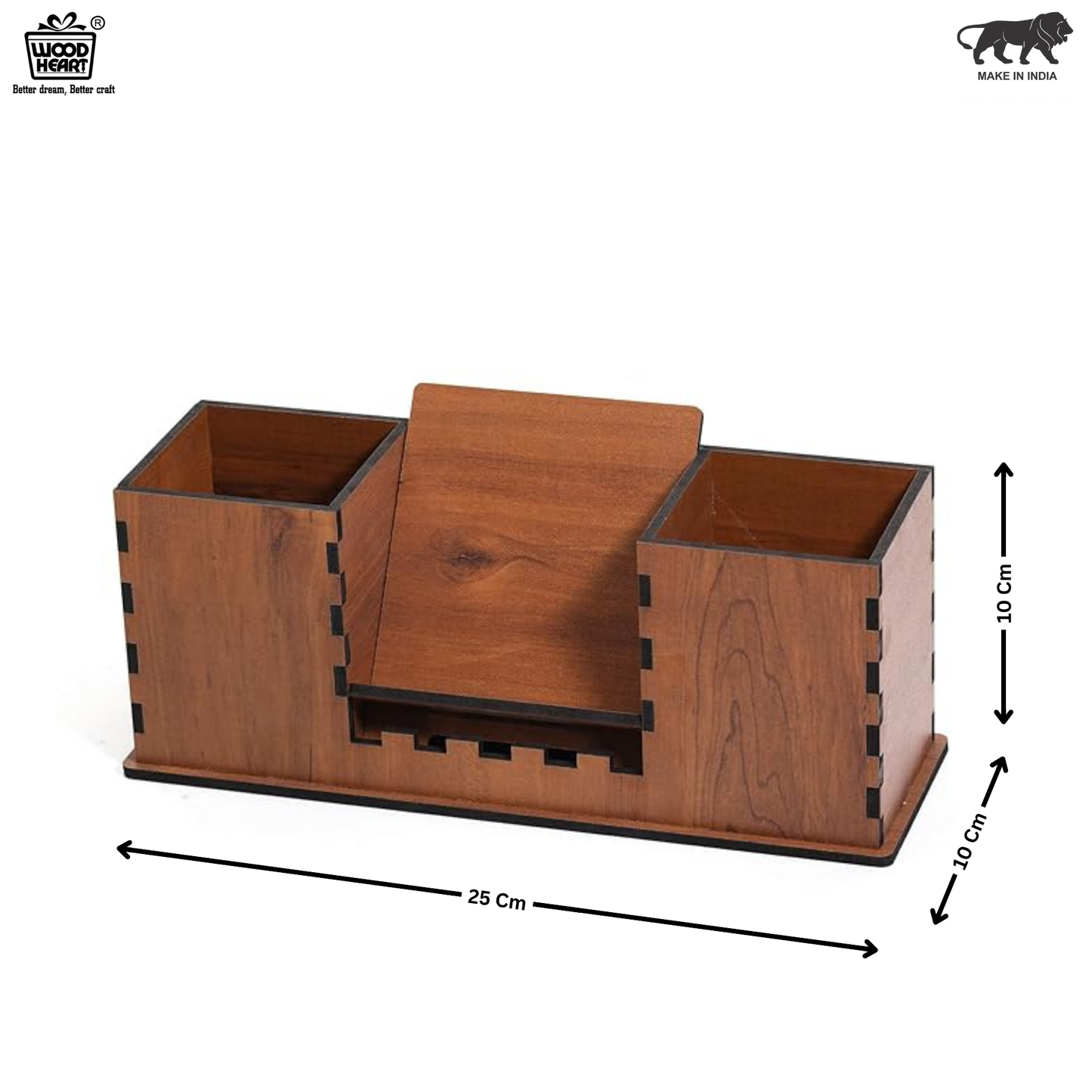 WoodHeart Dual Pen Holder with Mobile Stand – Classic Walnut Finish