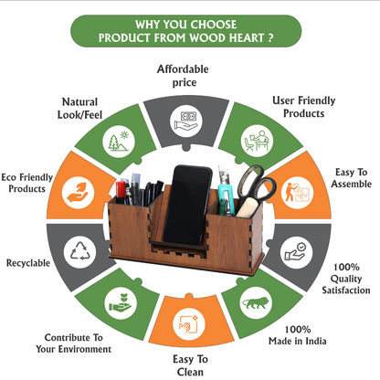 WoodHeart Dual Pen Holder with Mobile Stand – Classic Walnut Finish