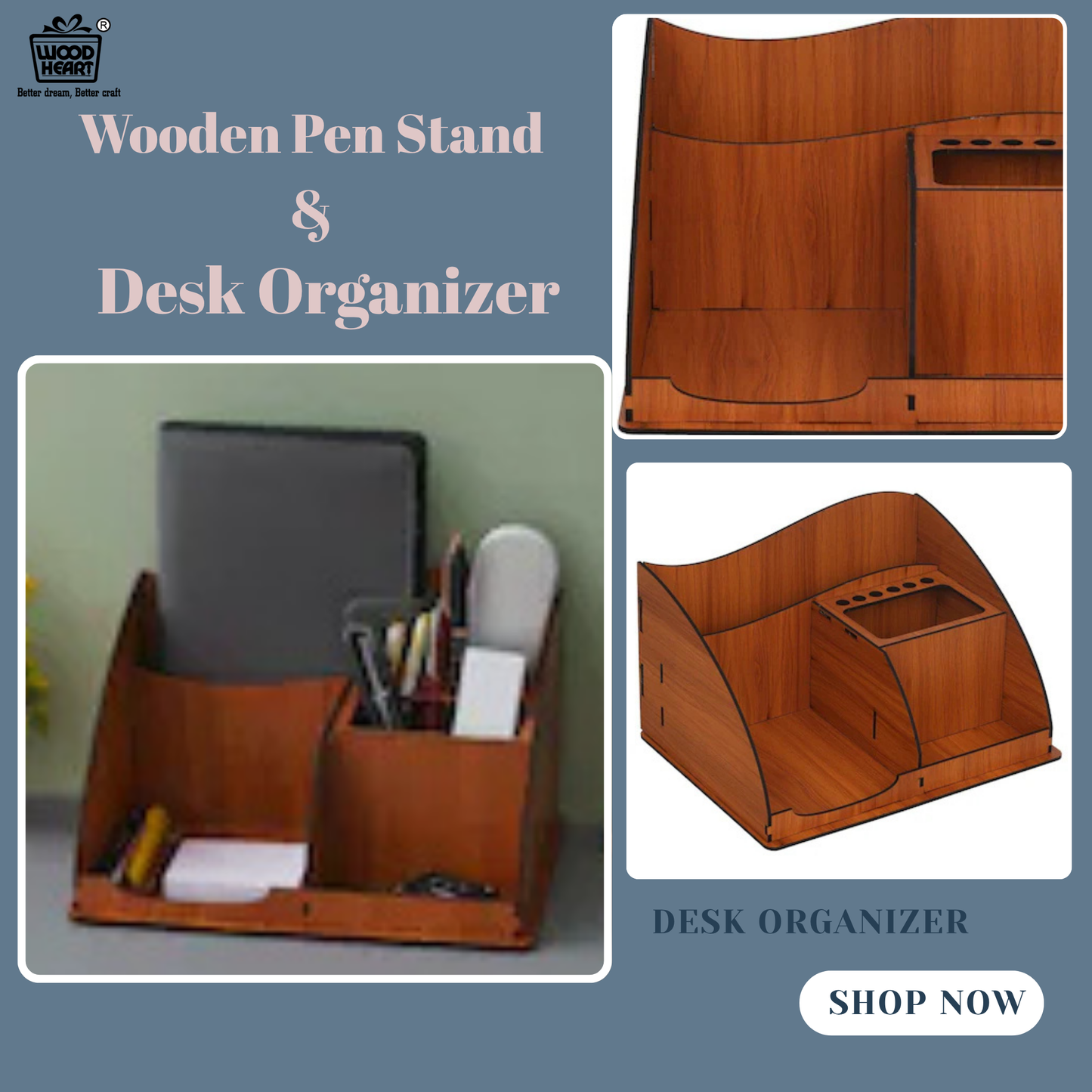 WoodHeart WaveForm Wooden Desk Organizer