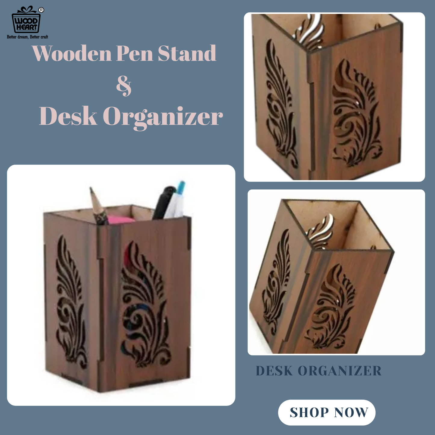 WoodHeart FeatherCut Wooden Pen Stand