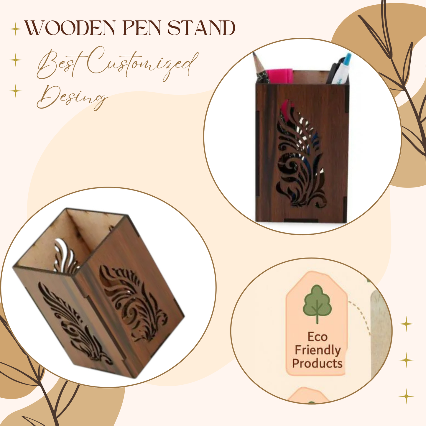 WoodHeart FeatherCut Wooden Pen Stand