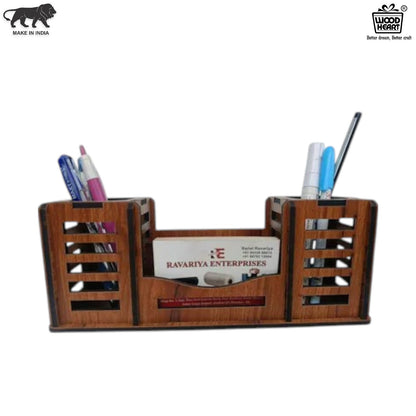 WoodHeart Twin Pen Holder with Business Card Stand