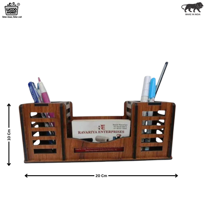 WoodHeart Twin Pen Holder with Business Card Stand