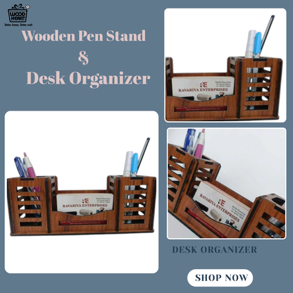 WoodHeart Twin Pen Holder with Business Card Stand