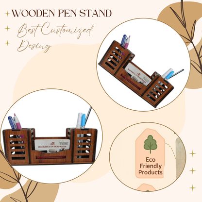 WoodHeart Twin Pen Holder with Business Card Stand