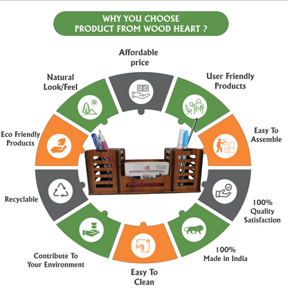 WoodHeart Twin Pen Holder with Business Card Stand