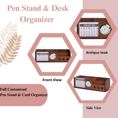 WoodHeart Multifunctional Wooden Desk Organizer with Calendar & Clock