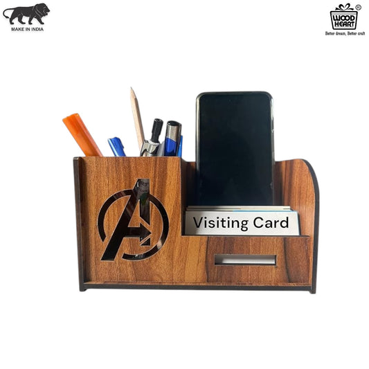 WoodHeart Avengers Theme Wooden Desk Organizer with Mobile & Card Holder