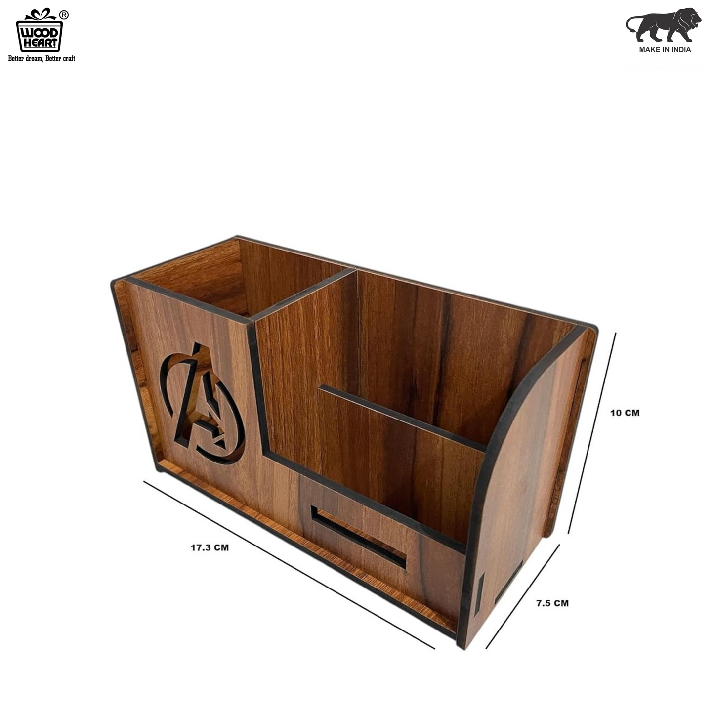 WoodHeart Avengers Theme Wooden Desk Organizer with Mobile & Card Holder