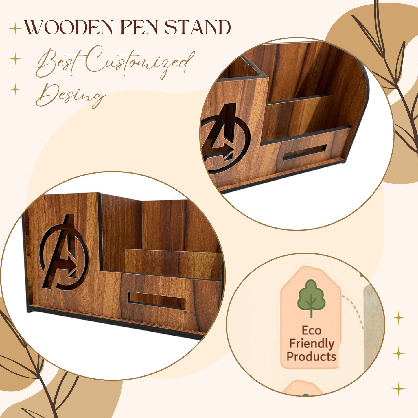 WoodHeart Avengers Theme Wooden Desk Organizer with Mobile & Card Holder