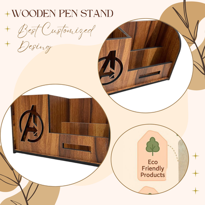 WoodHeart Avengers Theme Wooden Desk Organizer with Mobile & Card Holder