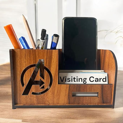 WoodHeart Avengers Theme Wooden Desk Organizer with Mobile & Card Holder