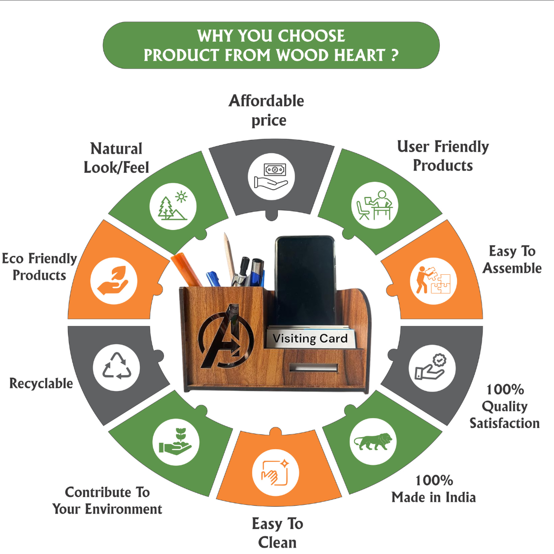 WoodHeart Avengers Theme Wooden Desk Organizer with Mobile & Card Holder