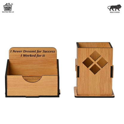 WoodHeart Wooden Desk Organizer Combo – Motivational Quote Edition