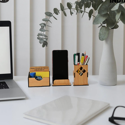 WoodHeart Wooden Desk Organizer Combo – Motivational Quote Edition
