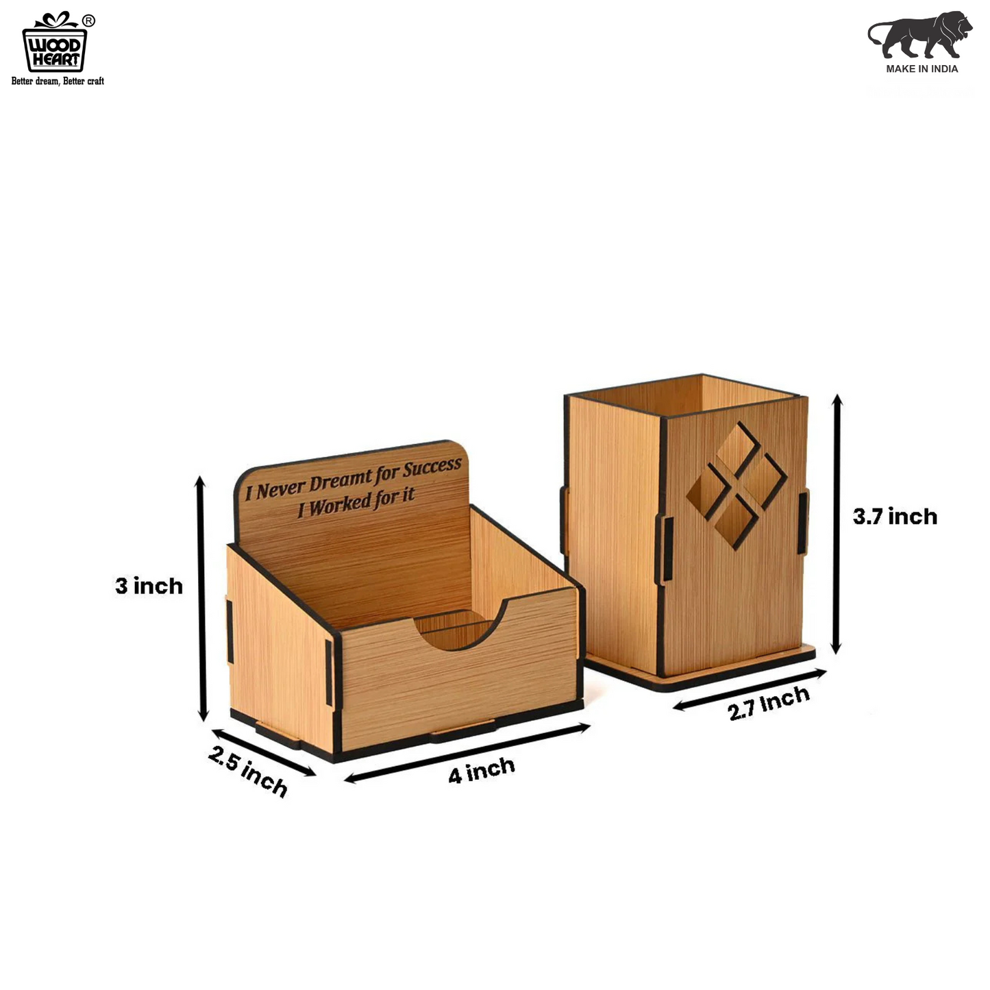 WoodHeart Wooden Desk Organizer Combo – Motivational Quote Edition