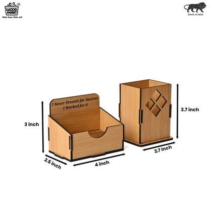 WoodHeart Wooden Desk Organizer Combo – Motivational Quote Edition