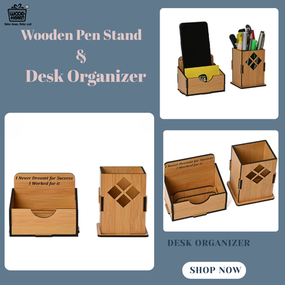 WoodHeart Wooden Desk Organizer Combo – Motivational Quote Edition